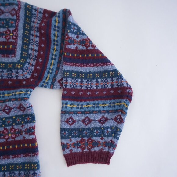 Vintage Faded Glory Burgundy Blue Fair Isle Sweater Cabincore Old Money 18W/20W - Picture 3 of 10